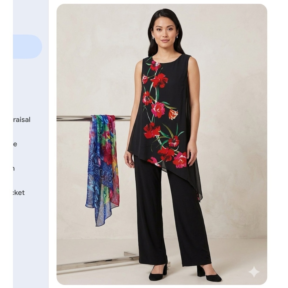 Floral black and red sleeveless wide leg jumpsuit S NWOT